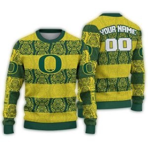 Personalized Oregon Ducks Bulldog Motif Ugly Sweater