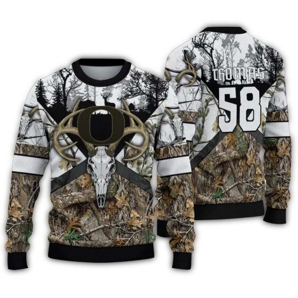 Personalized Oregon Ducks Deer Antlers Ugly Sweater 1