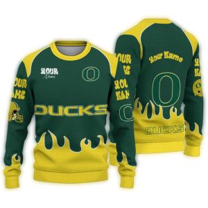 Personalized Oregon Ducks Flame Border Ugly Sweater