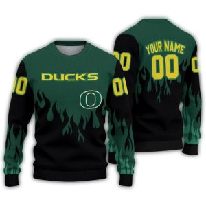 Personalized Oregon Ducks Flame Outline Ugly Sweater