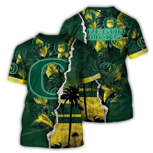 Personalized Oregon Ducks Floral Leafs Scratch AOP T Shirt 1