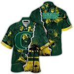 Personalized Oregon Ducks Floral Leafs Scratch Hawaiian Shirt