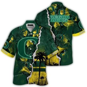 Personalized Oregon Ducks Floral Leafs Scratch Hawaiian Shirt