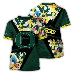Personalized Oregon Ducks Floral Pineapple Tropical All-Over Print T-Shirt