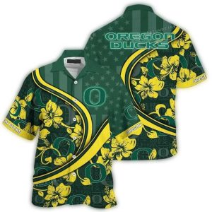 Personalized Oregon Ducks Flower And Flag Us Hawaiian Shirt