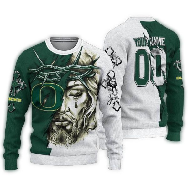 Personalized Oregon Ducks Jesus Tears Ugly Sweater 1