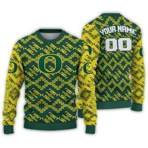 Personalized Oregon Ducks Lattice Gridwork Ugly Sweater