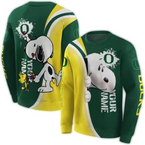 Personalized Oregon Ducks Peeking Snoopy All-Over Print Sweatshirt