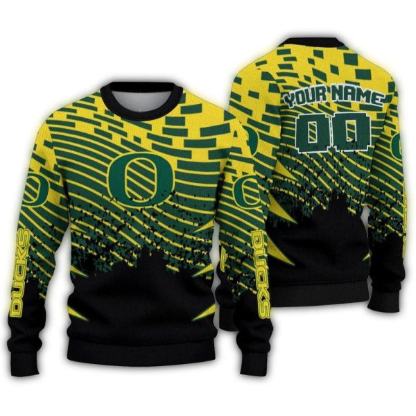 Personalized Oregon Ducks Pixel Flow Ugly Sweater 1
