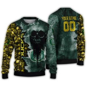 Personalized Oregon Ducks Skull Collage Ugly Sweater