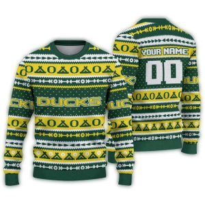 Personalized Oregon Ducks Tent Stripes Ugly Sweater