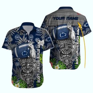 Personalized Parrot And Tiki Hold Ball Penn State Nittany Lions Floral Tropical Hawaiian Shirt