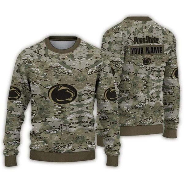 Personalized Penn State Nittany Lions Camouflage Blend Ugly Sweater 1