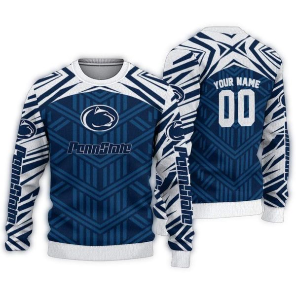 Personalized Penn State Nittany Lions Chevron Pattern Ugly Sweater 1
