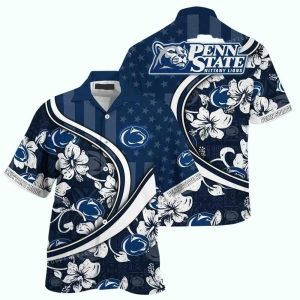 Personalized Penn State Nittany Lions Floral Flower And Flag Us Hawaiian Shirt