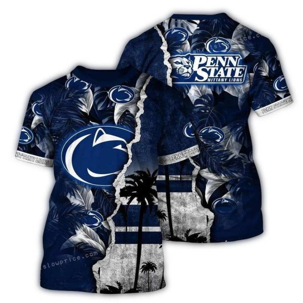 Personalized Penn State Nittany Lions Floral Leafs Scratch Tropical AOP T Shirt 1