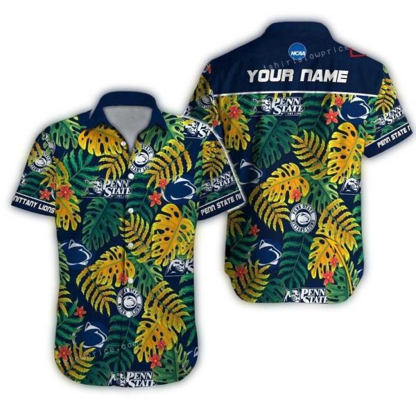 Personalized Penn State Nittany Lions Floral Leafs Vintage Hawaiian Shirt 1