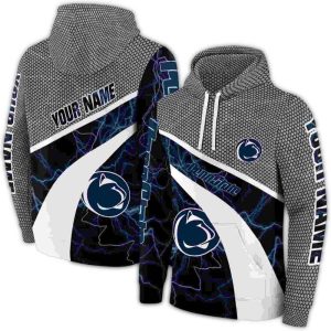 Personalized Penn State Nittany Lions Hexagonal Mesh Blue Black Gray All-over Print Hoodie