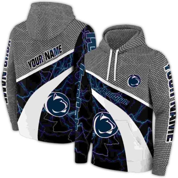 Personalized Penn State Nittany Lions Hexagonal Mesh Blue Black Gray AOP Hoodie 1