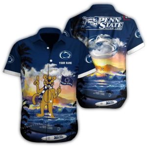 Personalized Mascot Hold Flag Penn State Nittany Lions Surf Beach Hawaiian Shirt