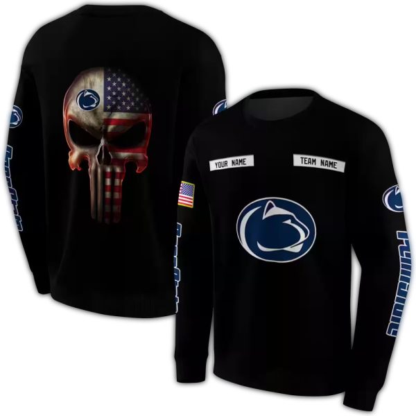 Personalized Penn State Nittany Lions Punisher Skull Flag US AOP Sweatshirt 1