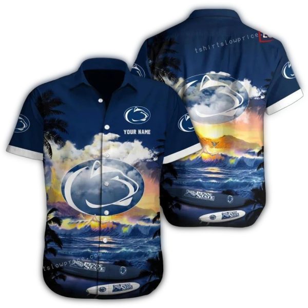 Personalized Penn State Nittany Lions Wave Surf Beach Hawaiian Shirt 1