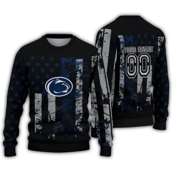 Personalized Penn State Nittany Lions intage USA Flag Ugly Sweater 1