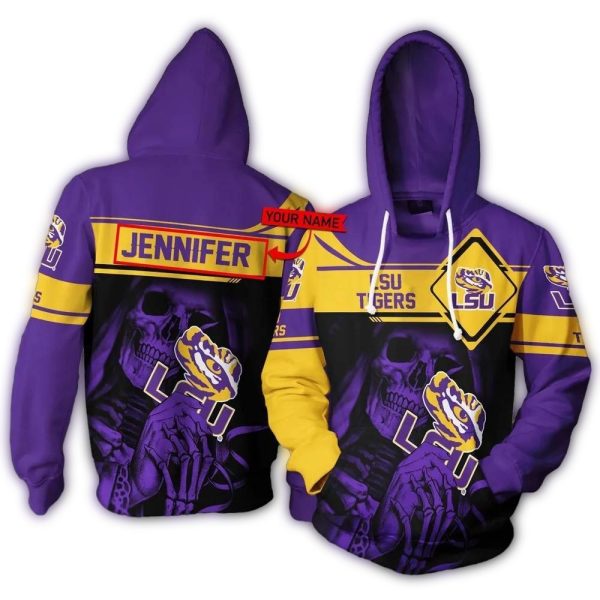 Personalized Skull Death Hold Logo Lsu Tigers AOP Hoodie 1