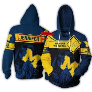 Personalized Skull Death Hold Logo Michigan Wolverines All Over Print Hoodie