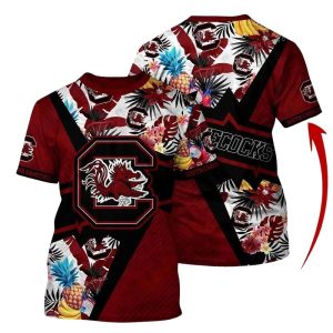 Personalized South Carolina Gamecocks Floral Pineapple Pattern All-Over Print T Shirt