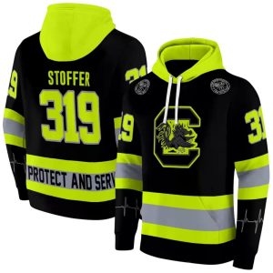 Personalized South Carolina Gamecocks Safety Motif Black Neon Green All-Over Print Hoodie