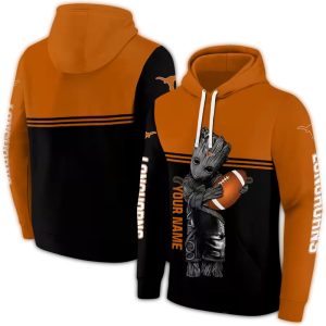 Personalized Texas Longhorns Baby Groot Orange Black All Over Print Hoodie
