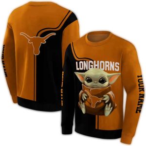 Personalized Texas Longhorns Baby Yoda All Over Print Sweatshirt