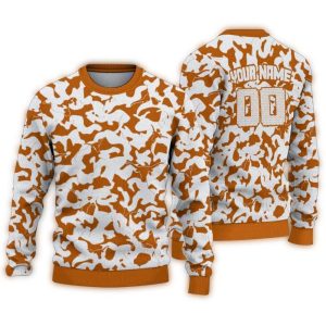 Personalized Texas Longhorns Camouflage Motif Ugly Sweater