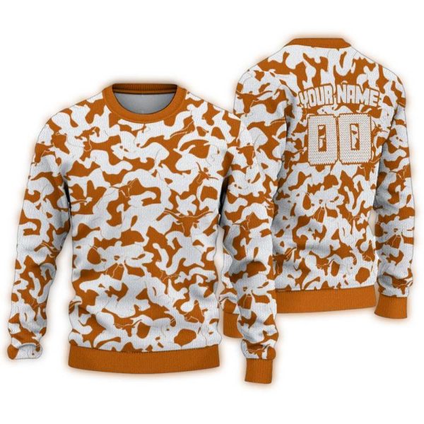 Personalized Texas Longhorns Camouflage Motif Ugly Sweater 1