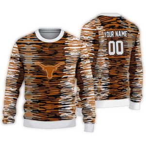 Personalized Texas Longhorns Camouflage Stripe Ugly Sweater