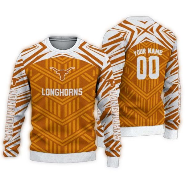 Personalized Texas Longhorns Chevron Pattern Ugly Sweater 1