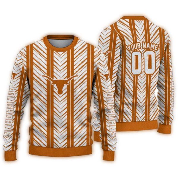 Personalized Texas Longhorns Chevron Rows Ugly Sweater 1