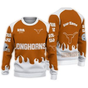 Personalized Texas Longhorns Flame Border Ugly Sweater