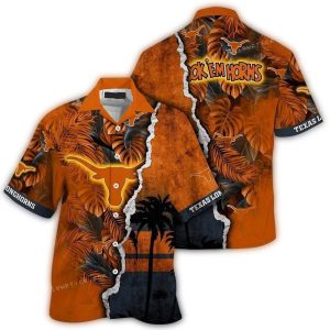 Personalized Texas Longhorns Floral Leafs And Coconut Scratch Hawaiian Shirt