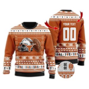 Personalized Texas Longhorns Helmet Ball Christmas Ugly Sweater