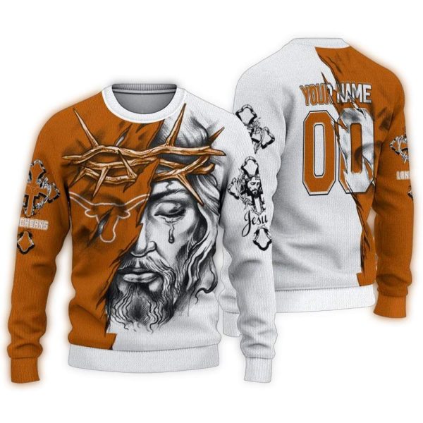 Personalized Texas Longhorns Jesus Tears Ugly Sweater 1