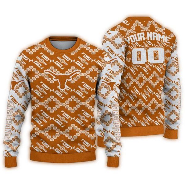 Personalized Texas Longhorns Lattice Gridwork Ugly Sweater 1