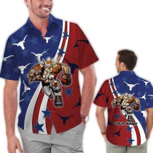 Personalized Texas Longhorns Mascot American Flag Hawaiian Shirt