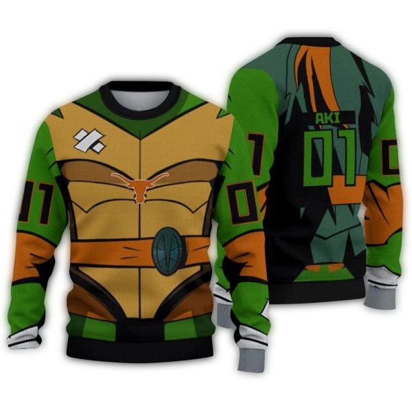 Personalized Texas Longhorns Ninja Turtle Ugly Sweater 1
