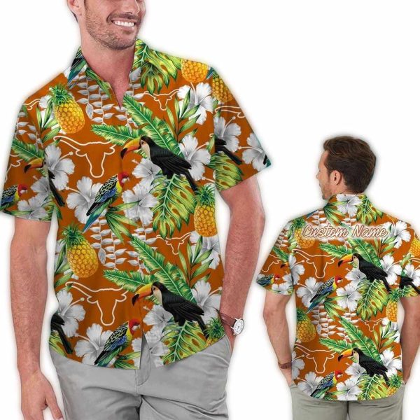 Personalized Texas Longhorns Parrot Floral Tropical Hawaiian Shirt 1