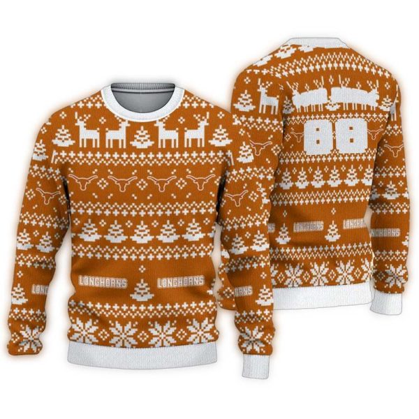 Personalized Texas Longhorns Pattern Christmas Ugly Sweater 1