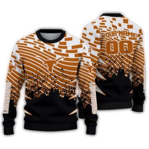 Personalized Texas Longhorns Pixel Flow Ugly Sweater