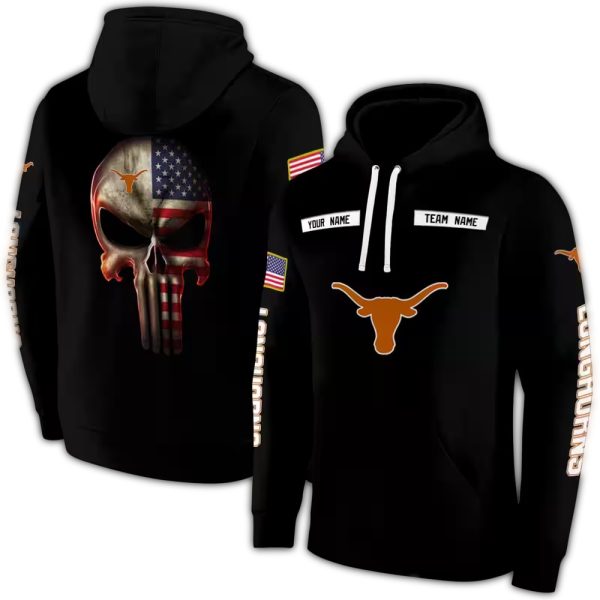 Personalized Texas Longhorns Punisher Skull AOP Hoodie 1