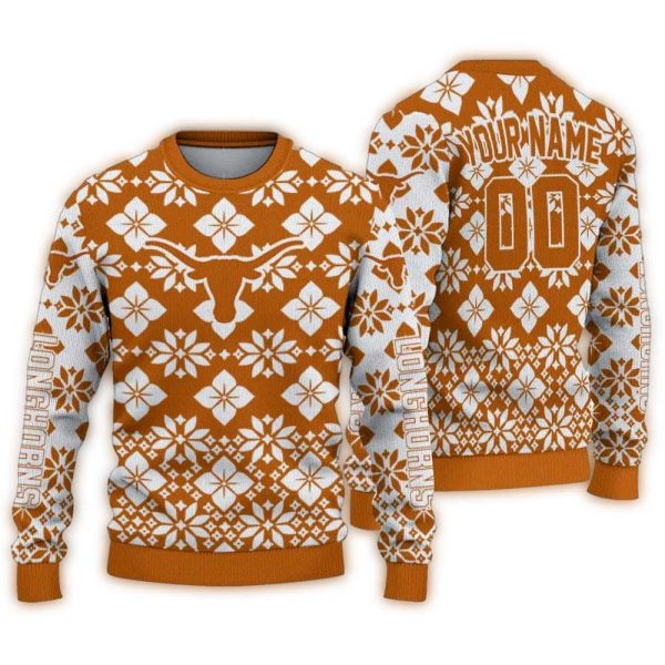 Personalized Texas Longhorns Snowflake Matrix Ugly Sweater 1